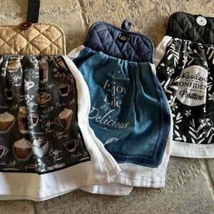 3 dbl sided button handle kitchen handtowels